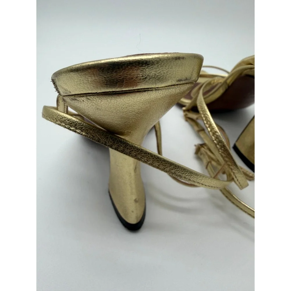 L'Autre Chose Strappy Sandals Womens 36 Gold Metallic Leather Square Toe Italy